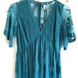 Maxi Maternity Dress. Teal Lace